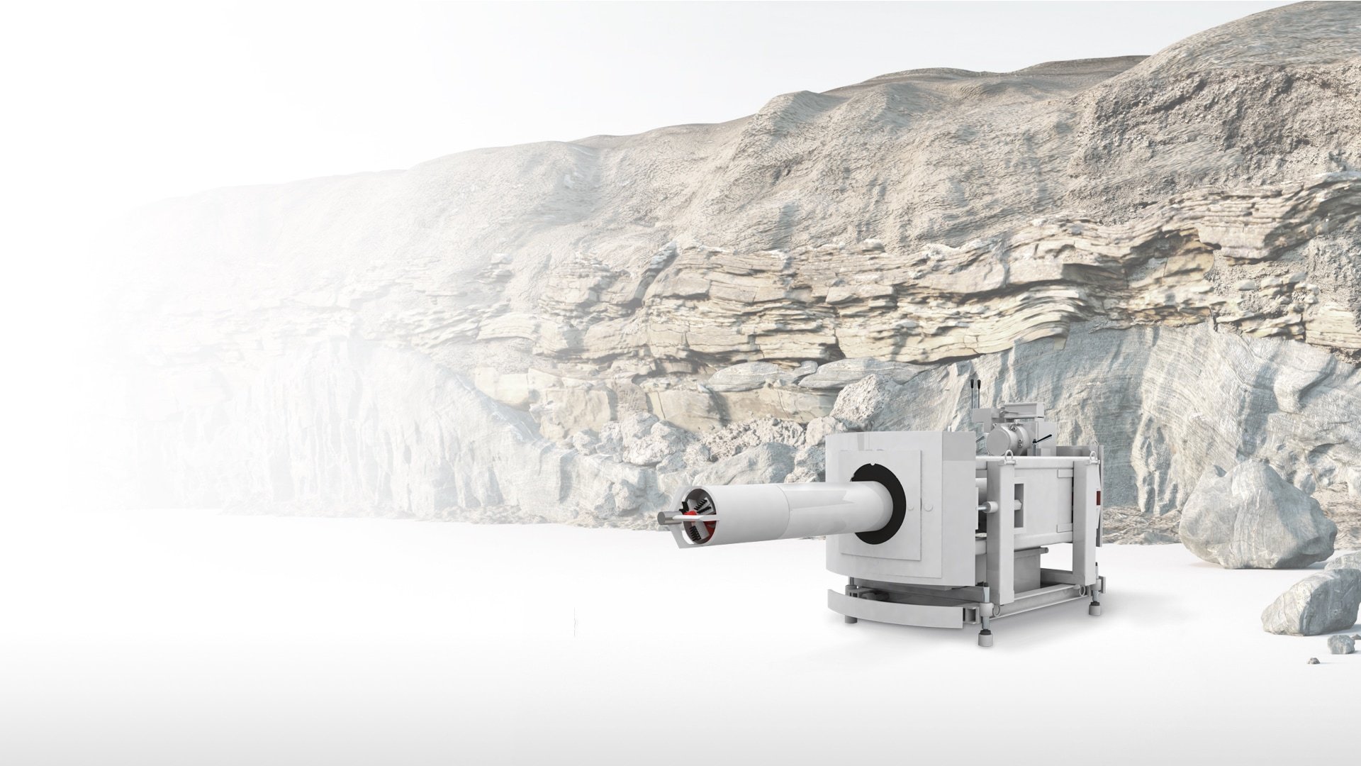 Illustration of an auger drilling machine with a stone wall in the background.