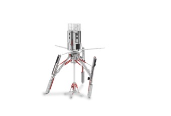  3D illustration of a Shaft Drilling Jumbo in red and white