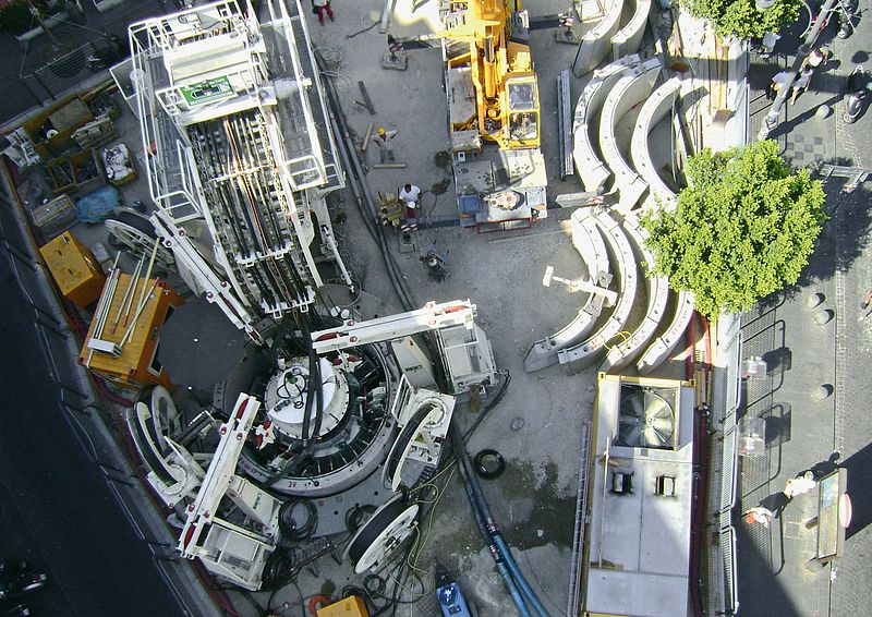 Vertical shaft sinking machine VSM9000 constructing an urban shaft in Naples, Italy