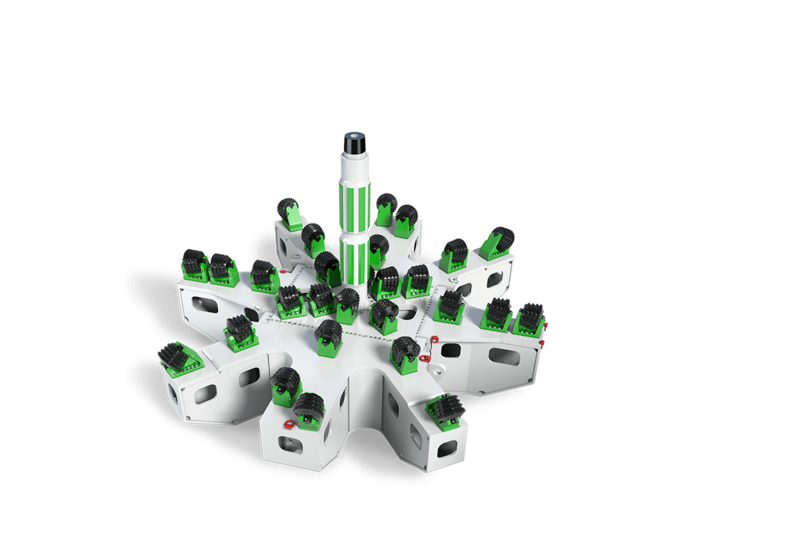 3D-иллюстрация головки расширительного сверла в белом, черном и зеленом цветах